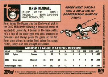 2018 Topps Heritage Minor League - Real One Autographs #ROA-JK Jeren Kendall Back