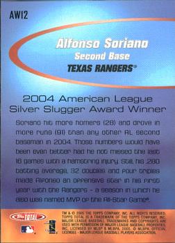 2005 Topps Total - Total Award Winner #AW12 Alfonso Soriano Back