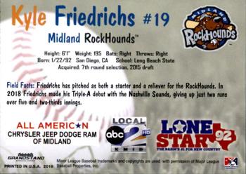 2018 Grandstand Midland RockHounds #11 Kyle Friedrichs Back