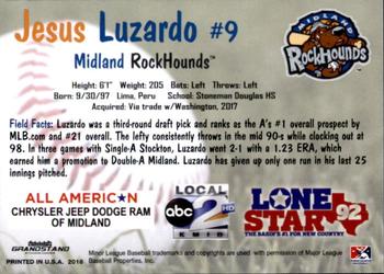 2018 Grandstand Midland RockHounds #13 Jesus Luzardo Back