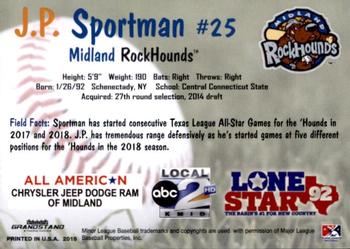 2018 Grandstand Midland RockHounds #22 J.P. Sportman Back