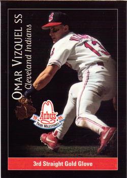 1996 Arby's Cleveland Indians 1995 Tribe Milestones #6 Omar Vizquel Front