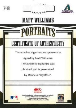 2005 Donruss Prime Patches - Portraits Autograph #P-18 Matt Williams Back