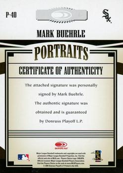 2005 Donruss Prime Patches - Portraits Autograph #P-40 Mark Buehrle Back
