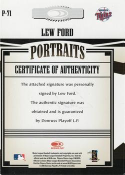 2005 Donruss Prime Patches - Portraits Autograph #P-71 Lew Ford Back