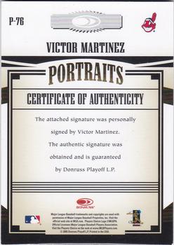 2005 Donruss Prime Patches - Portraits Autograph #P-76 Victor Martinez Back
