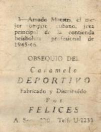 1945-46 Caramelo Deportivo Cuban League #3 Amado Maestri Back