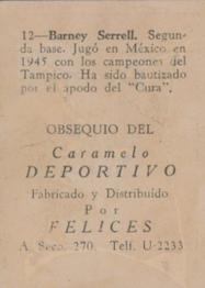 1945-46 Caramelo Deportivo Cuban League #12 Barney Serrell Back