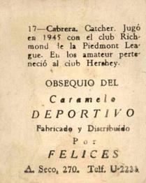 1945-46 Caramelo Deportivo Cuban League #17 Emilio Cabrera Back