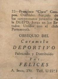 1945-46 Caramelo Deportivo Cuban League #22 Francisco Campos Back