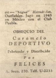 1945-46 Caramelo Deportivo Cuban League #44 Sagua Hernandez Back