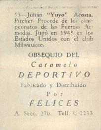 1945-46 Caramelo Deportivo Cuban League #53 Julian Acosta Back