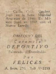 1945-46 Caramelo Deportivo Cuban League #63 Carlos Colas Back