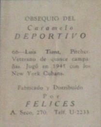 1945-46 Caramelo Deportivo Cuban League #66 Luis Tiant Back