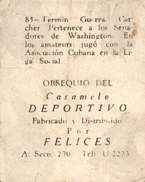 1945-46 Caramelo Deportivo Cuban League #85 Fermin Guerra Back