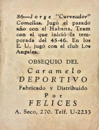 1945-46 Caramelo Deportivo Cuban League #86 Jorge Comellas Back