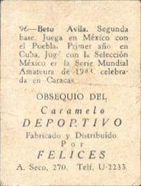 1945-46 Caramelo Deportivo Cuban League #96 Bobby Avila Back