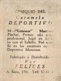 1945-46 Caramelo Deportivo Cuban League #99 Limonar Martinez Back