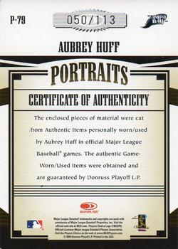 2005 Donruss Prime Patches - Portraits Autograph Double Swatch #P-79 Aubrey Huff Back