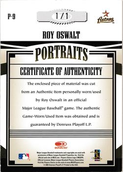 2005 Donruss Prime Patches - Portraits Autograph Name Plate Patch #P-9 Roy Oswalt Back