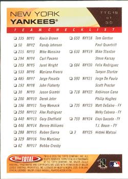 2005 Topps Total - Team Checklists #TTC19 Alex Rodriguez Back