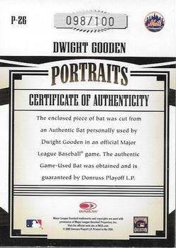 2005 Donruss Prime Patches - Portraits Bat #P-26 Dwight Gooden Back