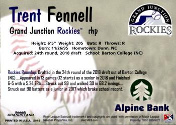 2018 Grandstand Grand Junction Rockies #NNO Trent Fennell Back