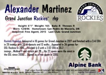 2018 Grandstand Grand Junction Rockies #NNO Alexander Martinez Back