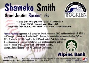 2018 Grandstand Grand Junction Rockies #NNO Shameko Smith Back