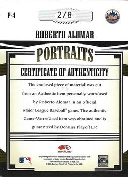2005 Donruss Prime Patches - Portraits Button #P-4 Roberto Alomar Back