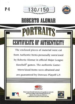 2005 Donruss Prime Patches - Portraits Double Swatch #P-4 Roberto Alomar Back