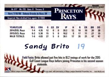 2016 Grandstand Princeton Rays #4 Sandy Brito Back