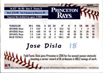 2016 Grandstand Princeton Rays #10 Jose Disla Back