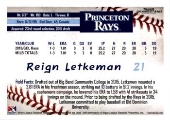 2016 Grandstand Princeton Rays #15 Reign Letkeman Back