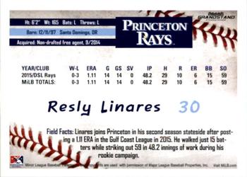 2016 Grandstand Princeton Rays #16 Resly Linares Back