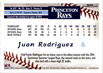 2016 Grandstand Princeton Rays #26 Juan Rodriguez Back