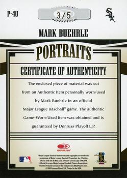 2005 Donruss Prime Patches - Portraits Jumbo Swatch #P-40 Mark Buehrle Back