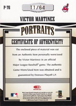 2005 Donruss Prime Patches - Portraits Jumbo Swatch #P-76 Victor Martinez Back