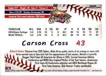 2016 Grandstand State College Spikes #6 Carson Cross Back