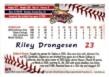 2016 Grandstand State College Spikes #10 Riley Drongesen Back
