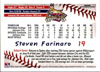2016 Grandstand State College Spikes #13 Steven Farinaro Back