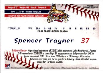 2016 Grandstand State College Spikes #32 Spencer Trayner Back