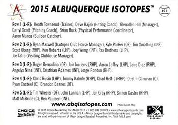 2015 Choice Albuquerque Isotopes #1 Team Photo Back