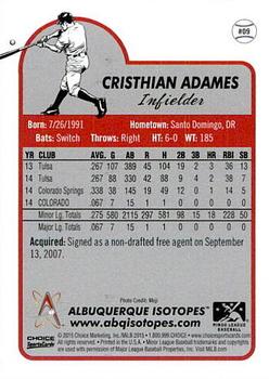 2015 Choice Albuquerque Isotopes #9 Cristhian Adames Back
