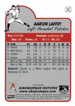 2015 Choice Albuquerque Isotopes #22 Aaron Laffey Back
