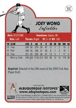 2015 Choice Albuquerque Isotopes #34 Joey Wong Back