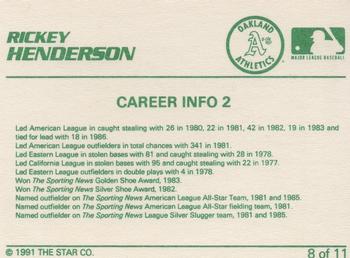 1991 Star Rickey Henderson #8 Rickey Henderson Back