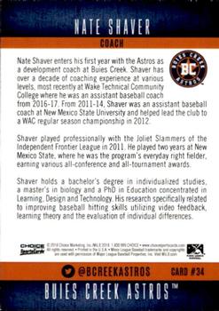 2018 Choice Buies Creek Astros #34 Nate Shaver Back