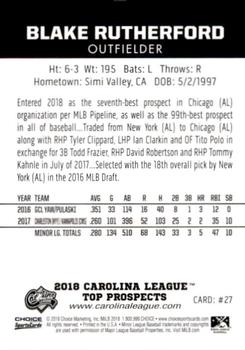 2018 Choice Carolina League Top Prospects #27 Blake Rutherford Back