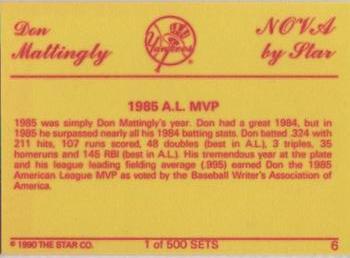 1990 Star Nova #6 Don Mattingly Back